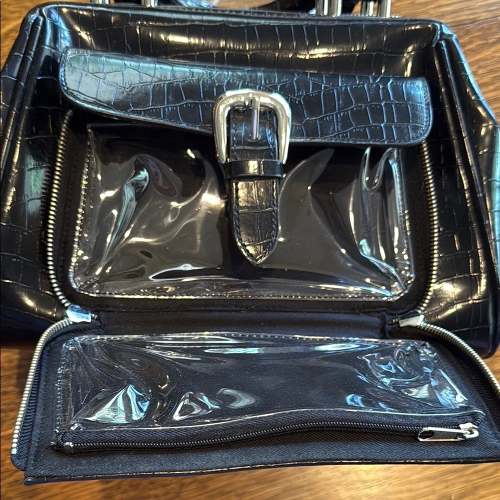 Black Croc-Embossed Handbag with Silver Accents - Picture 2 of 6